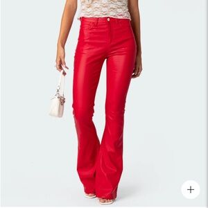 Red Faux Leather Flare Pants